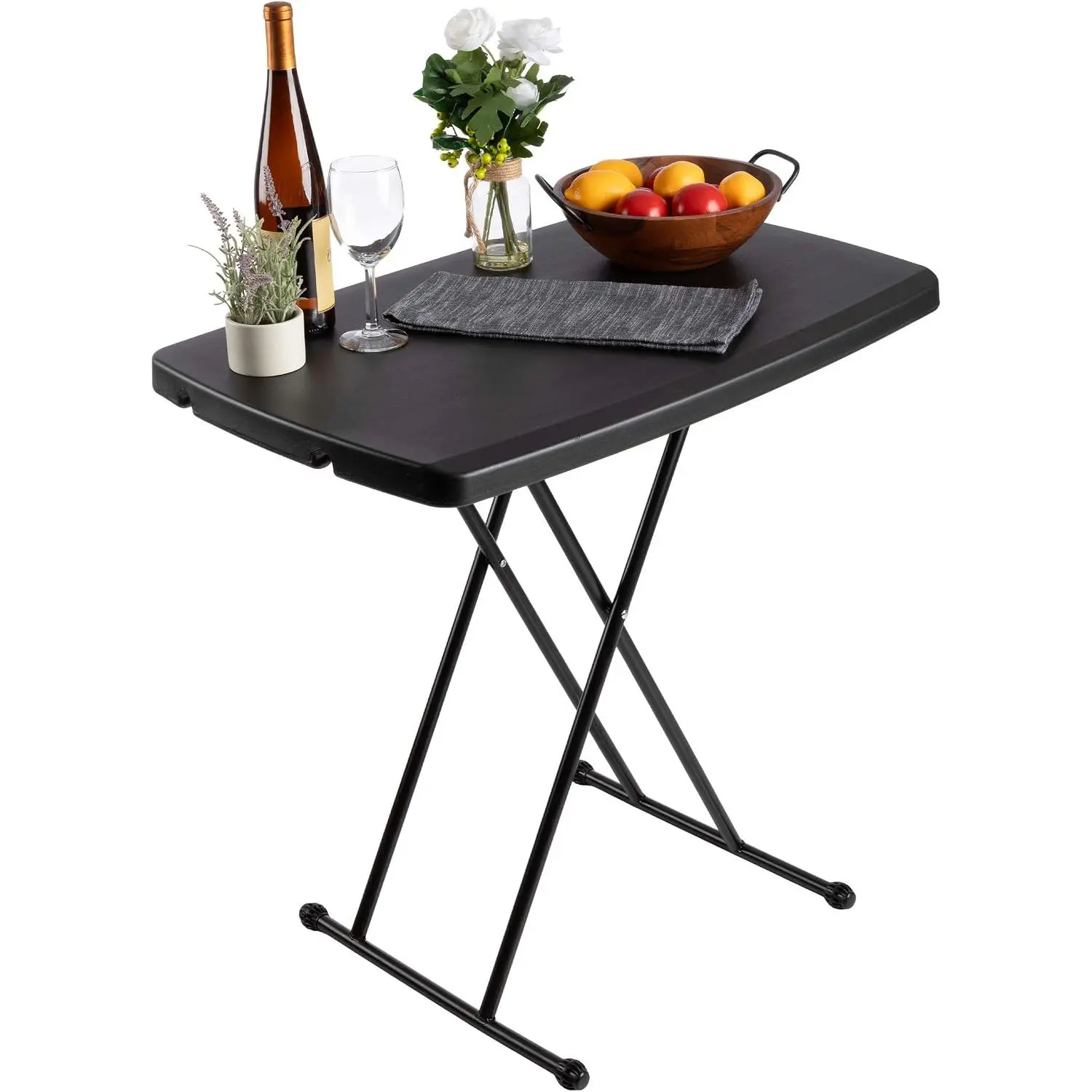 Portable Folding Tables - Lightweight Portable Folding Desk with Adjustable Height - Small Plastic Table for TV Tray, Playing Cards, and Craft Room (Single/Black/2.5 FT Wide)