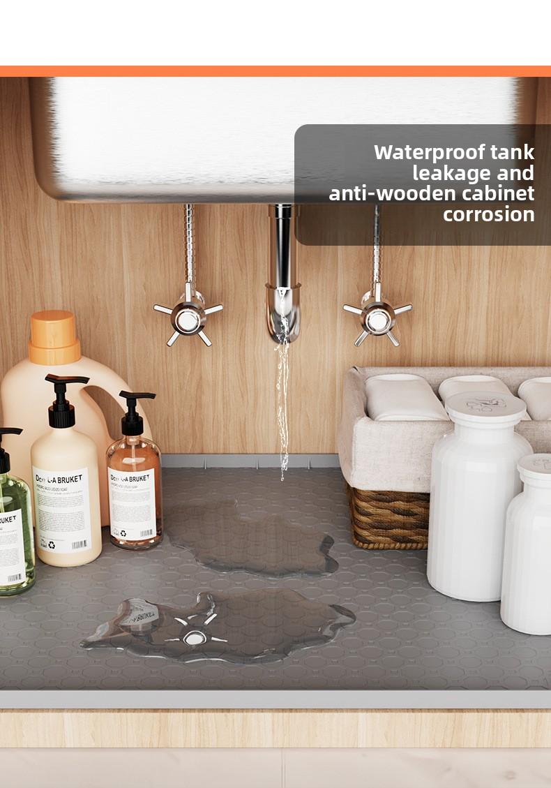 Hot-selling Waterproof Under-Sink Mat, Cabinet Liner Protective Pad, Silicone Drainage Tray for Kitchen Dishes