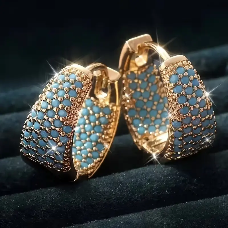 Women's Elegant Teardrop Hoop Earrings - Geometric Copper Dangles with Colorful Pave Zircon, Meticulously Set for Daily Wear (Sports & Outdoor Outfit Accessory), Elegant Teardrop Hoop Design