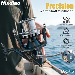 HUIDIAO TIDRAG Saltwater Big Game Spinning Reel 8000/9000/10000/12000/14000 with Worm Shaft System Long Distance Surf Casting Reel Round Metal Power Knob 4.8:1 Stainless Steel Bearing for Pier Offshore Boat Live Bait Fishing