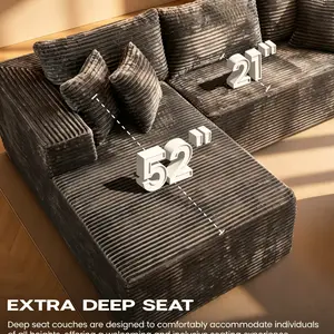[2 Packages Shipping]106" Plush Corduroy Cloud Velvet Modular Boneless Couch with Chaise & Ottoman, No Assembly Required - L/U-Shaped Sectional Sofa Set with Flexible Configuration - 107"W x 69.5"D x 30"H, 3 Seater