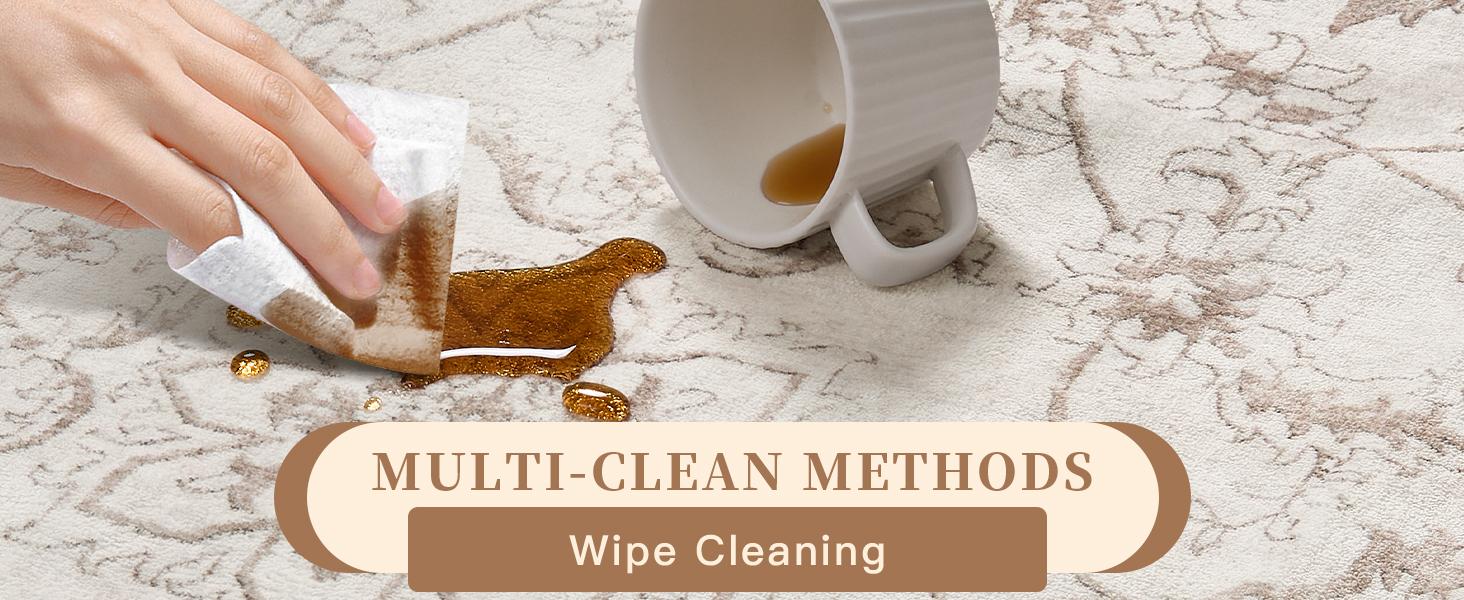 Washable 6x9 Area Rugs for Living Room, Vintage Natural Rug with Non-Slip Backing, Soft Stain Resistant Throw Rugs Thin Carpet for Bedroom Dining Room Farmhouse (6 x 9, Brown/Ivory)