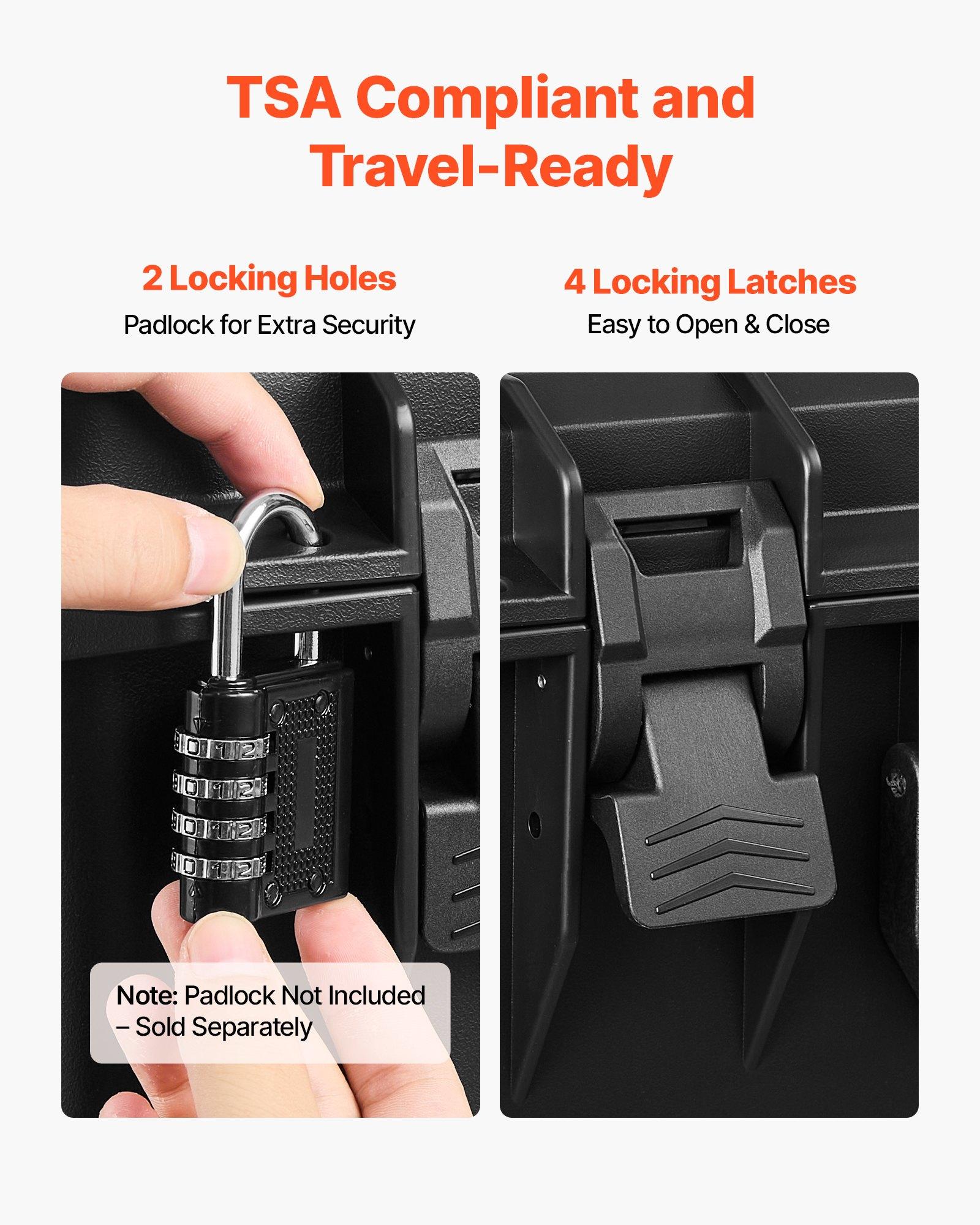 VEVOR Hard Pistol Case, Heavy Duty Hard Gun Case with XPE Foam Lining, Waterproof Pistol Storage Box with Customizable Interior & Handle for Gun, Lenses, Camera, Gear, TSA Compliant, 21.9x17.9x8.8 in