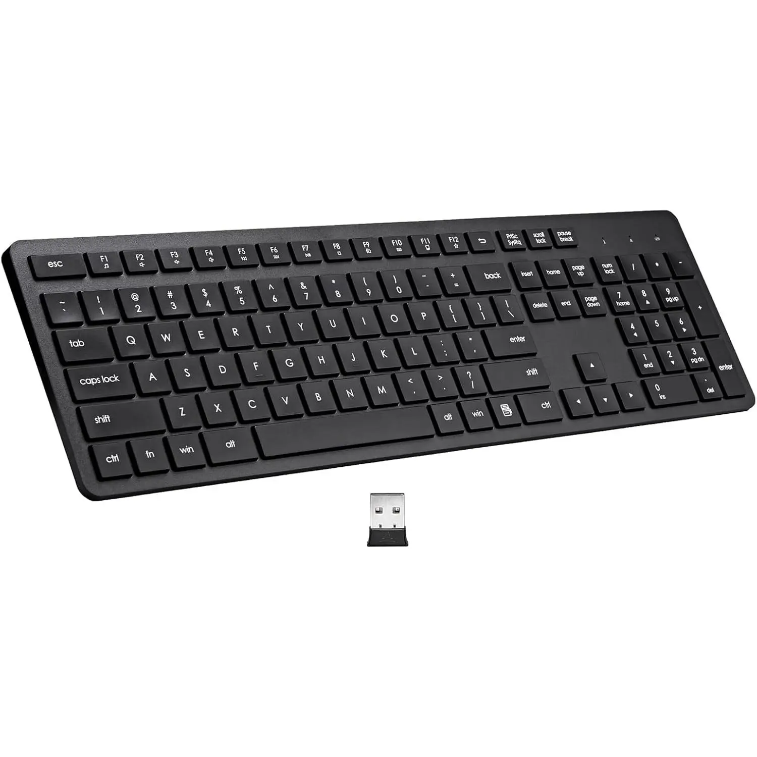 Keyboard, 2.4G USB External Silent Cordless Keyboard for Windows Chrome Laptop  PC Desktop Notebook Chromebook, 106  Full Size with Number Pad (Black)