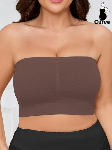 【Plus Size】 Solid Color Strapless Crop Tube Bra, Casual Comfortable Breathable Seamless Bra for Daily Wear, No Padding,Women's Lingerie for All Seasons
