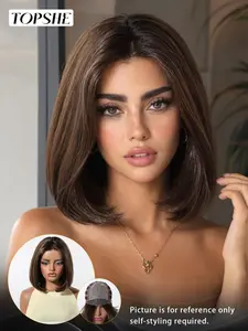 Topshe Mono Base Natural Brown Bob Lace Wig, Glueless Sleek Straight Bob Wig For Work, Daily Dating & Professional Occasions，