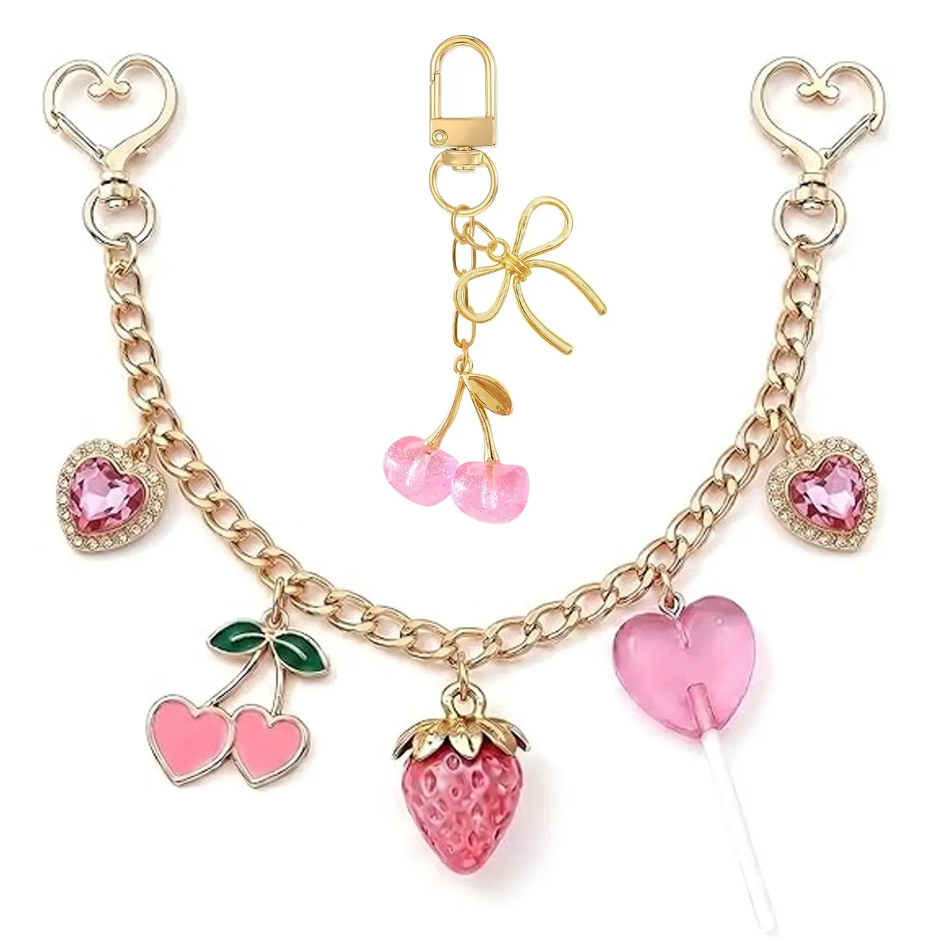 Bag Charms Chain for Handbags - Cute Bag Charms - Bag Purse Chain Extender - Strawberry Cherry Lollipop Charms Keychain Pant Decor
