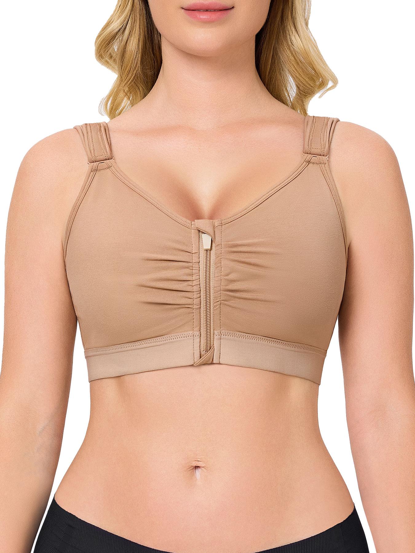 Women's Full Coverage Wireless Bra, High Elasticity Cup, Adjustable Wide Straps, Front Zipper Design, Casual Daily Wear