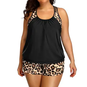 Holipick Floral Plus Size Tankini Swimsuit for Women Two Piece Tummy Control Bathing Suit Blouson Racerback Tankini Top with Shorts