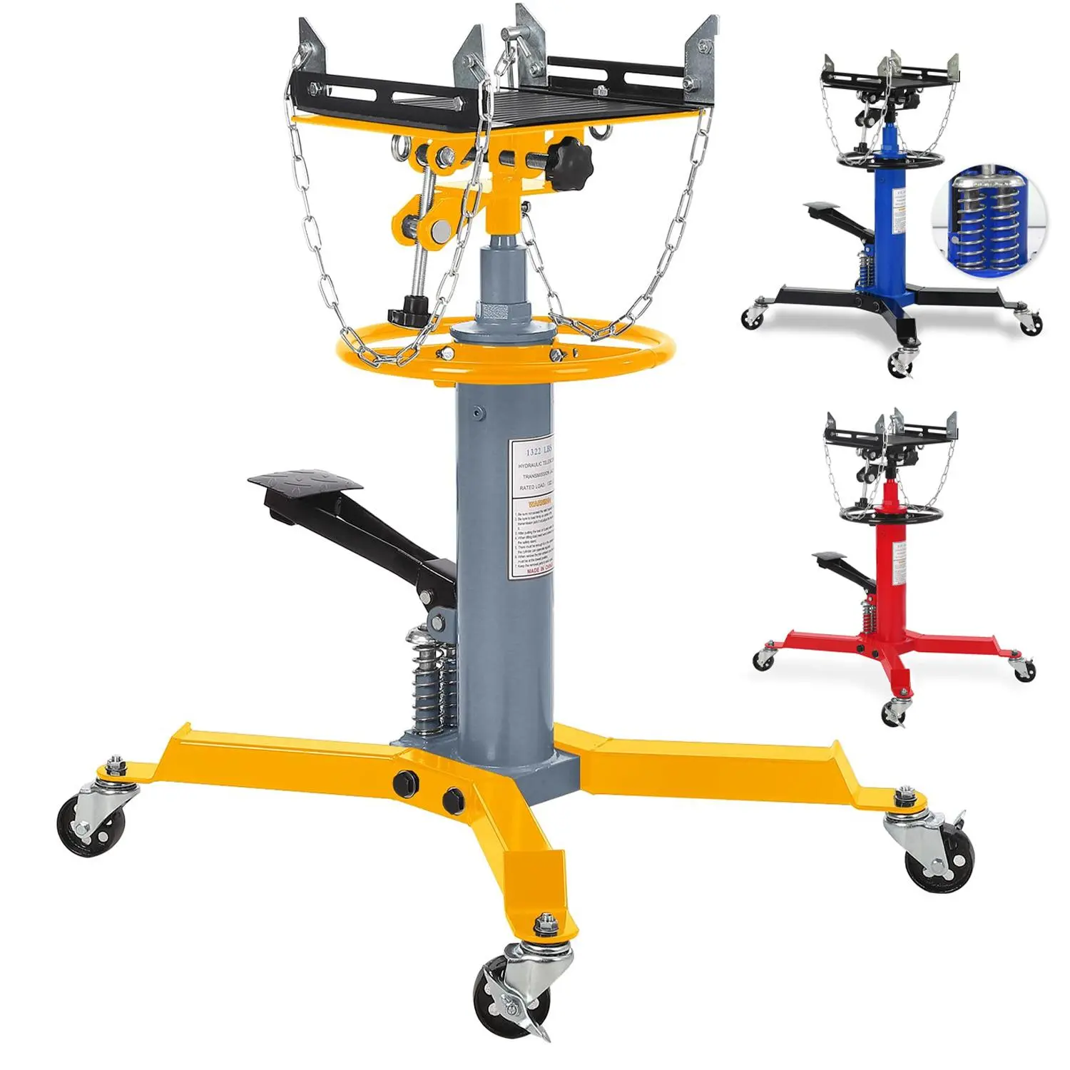 Gaomon Dual Plunger Hydraulic Transmission Jack 1322lbs Capacity, 33.5"-69" High Lift 2-Stage Hydraulic Telescoping Jack, Trans Jack Stand with Non-Slip Pad, Foot Pedal & Swivel Wheel, Yellow