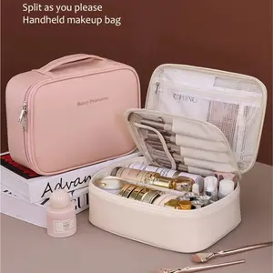 Large Capacity Portable Makeup Organizer with Adjustable Dividers, Multifunctional Travel Cosmetic Bag for Makeup Lovers, Perfect for On-The-Go Beauty Enthusiasts, Makeup Organizer Pouch, Makeup Storage Bag, Makeup Bags
