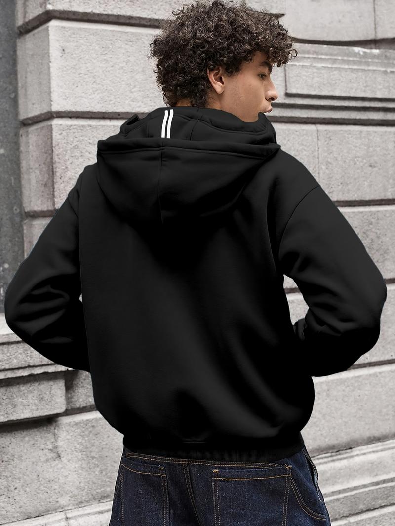 1pc TNZI men's full zipper windproof mask hoodie long-sleeved jacket versatile and fashionable urban style, with zippers and pockets - warm, windproof and durable, suitable for daily or outdoor autumn/winter wear