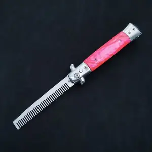 Men's Folding Oil Comb, Portable Stainless Steel Automatic Spring Jump Comb, Outdoor Camping Practice Comb, Tool