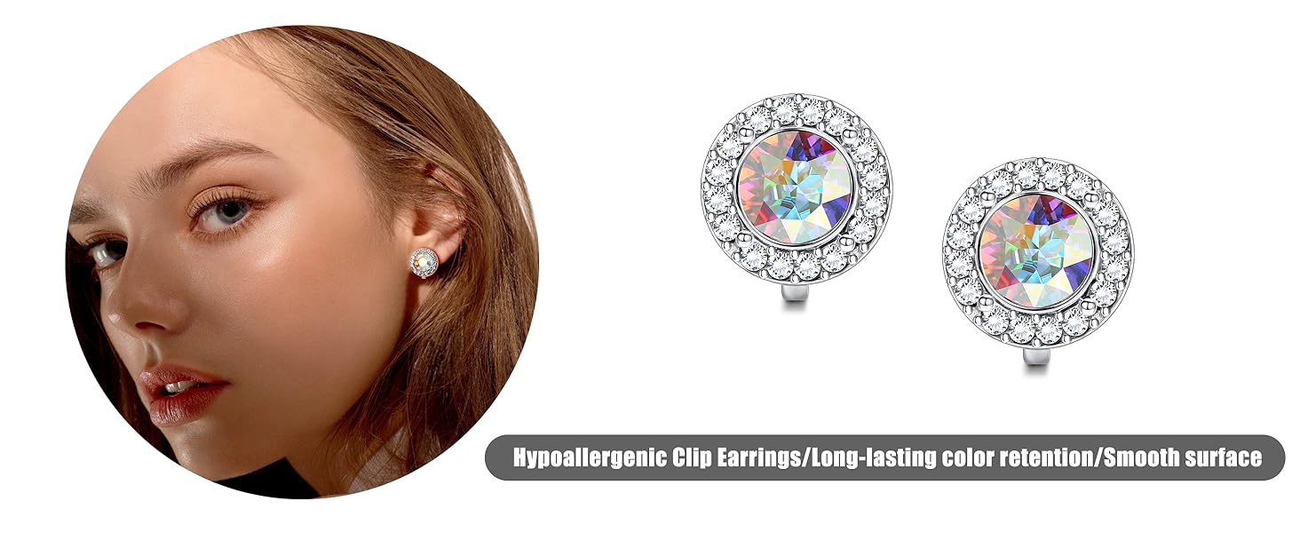 MILACOLATO Elegant Clip on Earrings for Women Crystal Wedding Earrings Clip on Rhinestone Dance Competition Stage Opera Performance Earrings Formal Earrings for Brides Bridesmaids Non Pierced Jewelry