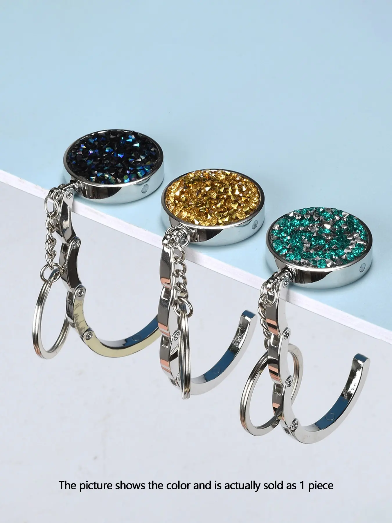 Rhinestone Foldable Bag Hanger Keychain Mini Portable Purse Hook for Desk Office Travel