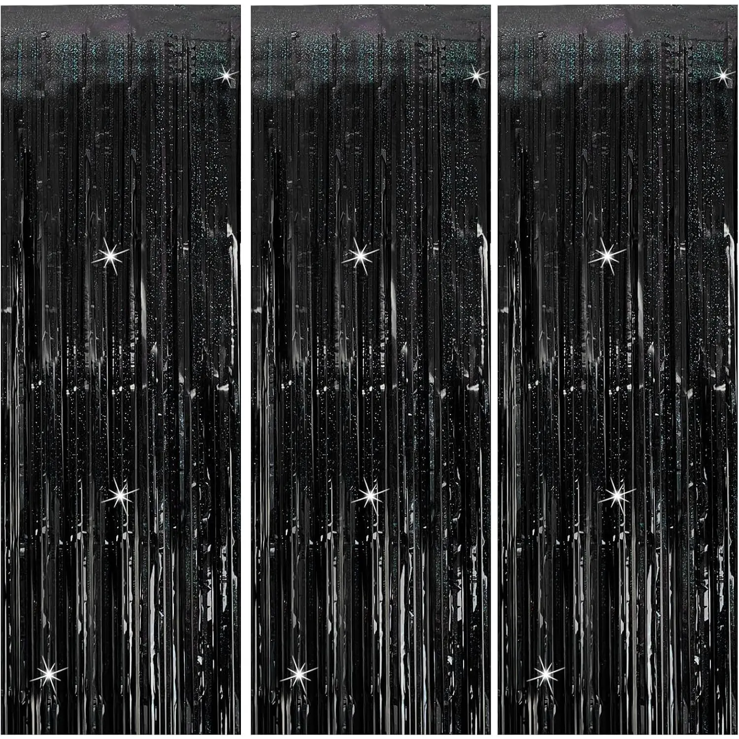 3 Pack Black Party Streamers Backdrop Tinsel Foil Fringe Curtains Halloween Party Decorations Birthday Wednesday Party Decorations Graduation Halloween Decor Party Supplies