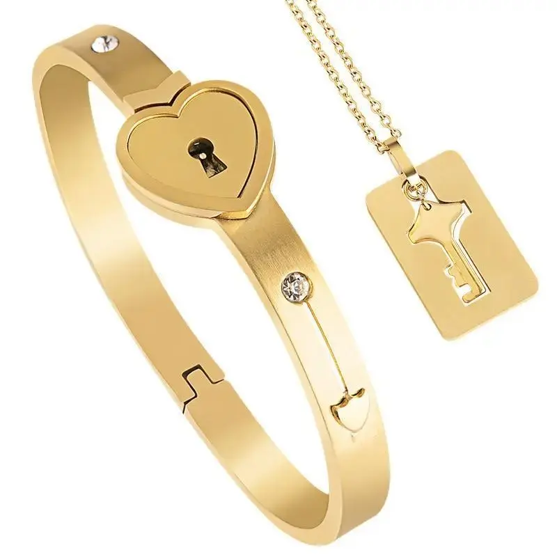 Heart shaped lock couple bracelet couple lock interlocking necklace bracelet lock key birthday gift love lock anniversary celebration auspicious birthday daily engagement wedding