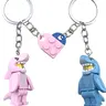 Couple Matching Shark Keychains, Keychain Set, Blue & Pink Heart Puzzle Design Keychain, Backpack Charms, Gift for Best Friend, Cute Accessory, Friendship Keychain