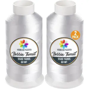2 X-Large Cones 60wt Lint Free Embroidery Bobbin Thread, 5500 Yards Each, for Machine Embroidery & Sewing Machines