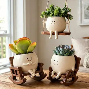 Cartoon Resin Flower Vase, Cute Chair Shape with Drain Hole, Home Office Desk Decor, Fun Desktop Ornament, Summer Atmosphere