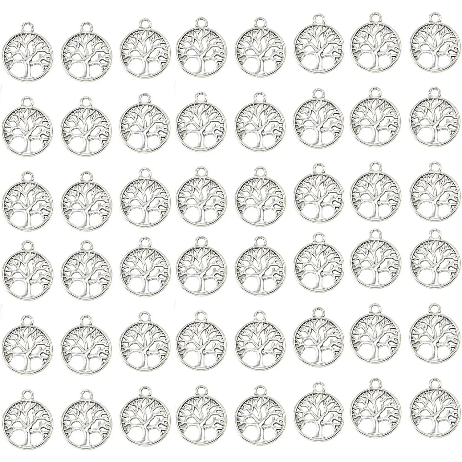 Pack of 50 Tibetan Tree of Life Charms; ,  Smooth Metal Charms for DIY  Making