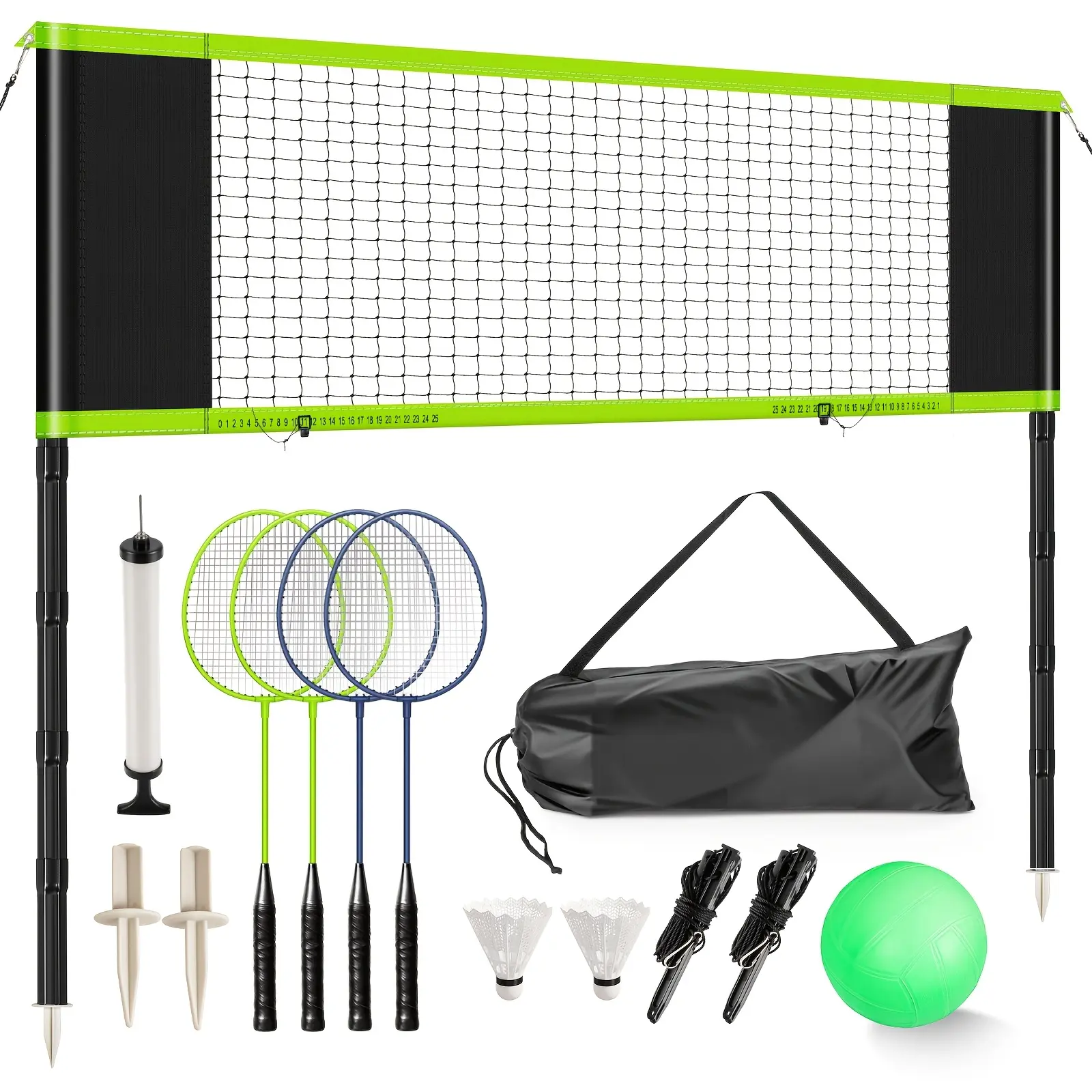 FITPLAY Portable Volleyball And Badminton Combo Net Set for Backyard Beach