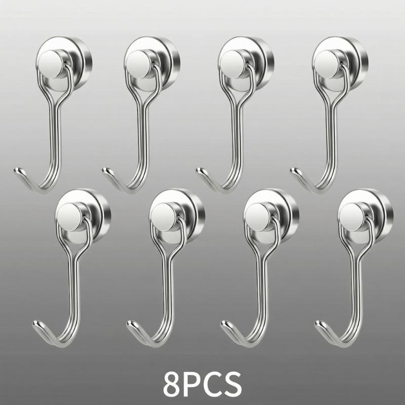 Swivel Magnetic Hooks 8/16 Pack 30LBS Strong Neodymium Hooks for Cruise Cabin Door Fridge Kitchen Metal Surfaces Rotary Vertical Suspension Organizer
