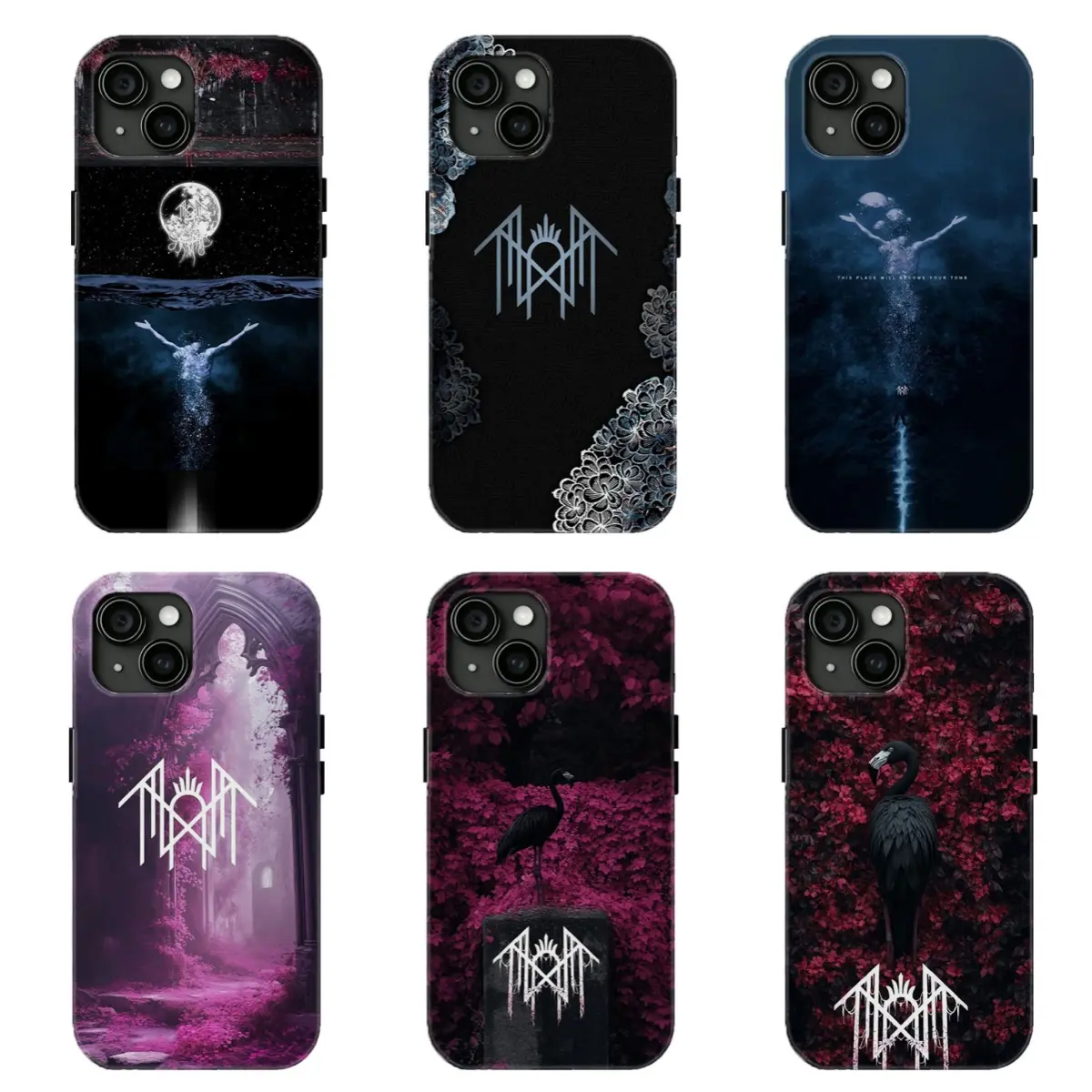 Dark Mystical Sleep T0ken Art Phone Case Even In Arcadia Black Flamingo Gothic Cathedral Print Protective Case Compatible with iPhone 17 Promax 16 15 14 13 12 11 and for Samsung S22 S23 S24 S25 S26 Ultra Best Gift for Music Fans