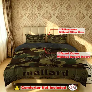 The 3-piece mallard duvet set includes one duvet cover and two pillowcases, without fillings. It's soft and comfortable, suitable for single beds and double beds, and ideal for use in bedrooms, dormitories, and hotels.