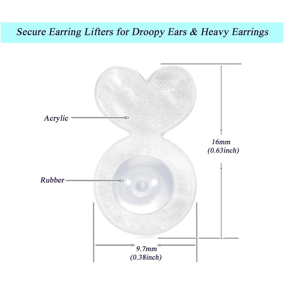 Secure Rubber Earring Backs for Droopy Ears, Earring Lifters Heavy Earring Support Backs,  Plastic Earring Backs Replacements