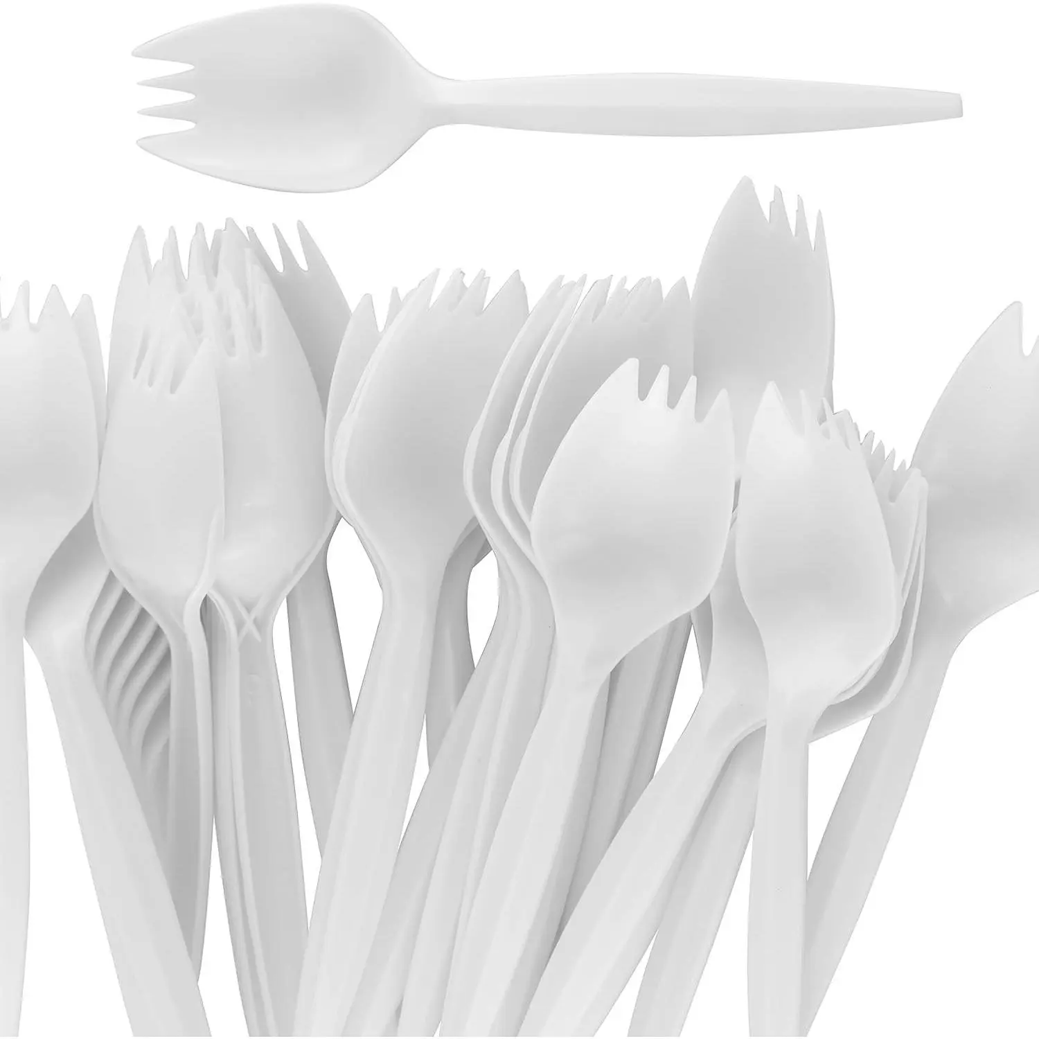 250 Pcs BPA-Free White Disposable Sporks Recyclable Eco-Friendly Kid-Safe 2-in-1 Strong Utensils for Large Meals Ideal for School Lunch Picnics Restaurant Party Supply