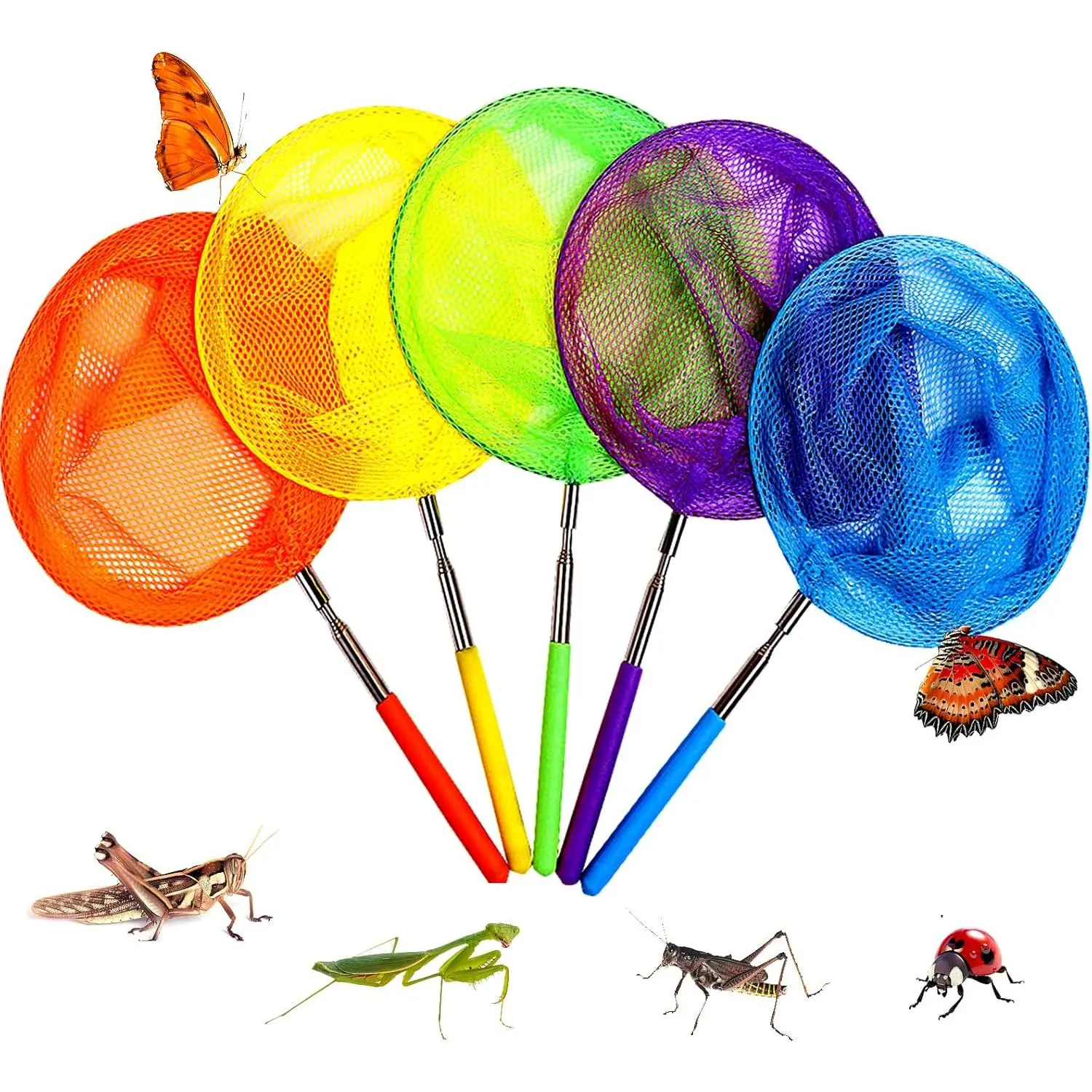 Outdoor sports Kids Telescopic Butterfly Fishing Nets for Kids Catching Insect Net Outdoor Tools for Catching Bugs Fish Insect Ladybird, Extendable 34 Inches and Anti Slip Grip