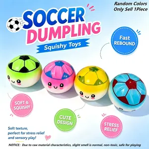 Cute Soccer Dumpling Squishy Toy, Fast Rebound Stress Relief Fidgets Squeeze Ball, Kawaii Gradient Face Fidget Toy for Kids & Adults, Soft Squishable Decompression Sensory Toy