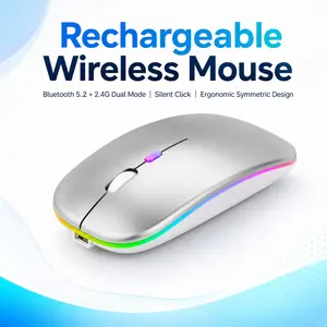 Rechargeable wireless mouse, LED ambient light, 2.4G/BT dual-mode mouse, ergonomic design, portable silent mouse, suitable for laptops, desktops, and tablets