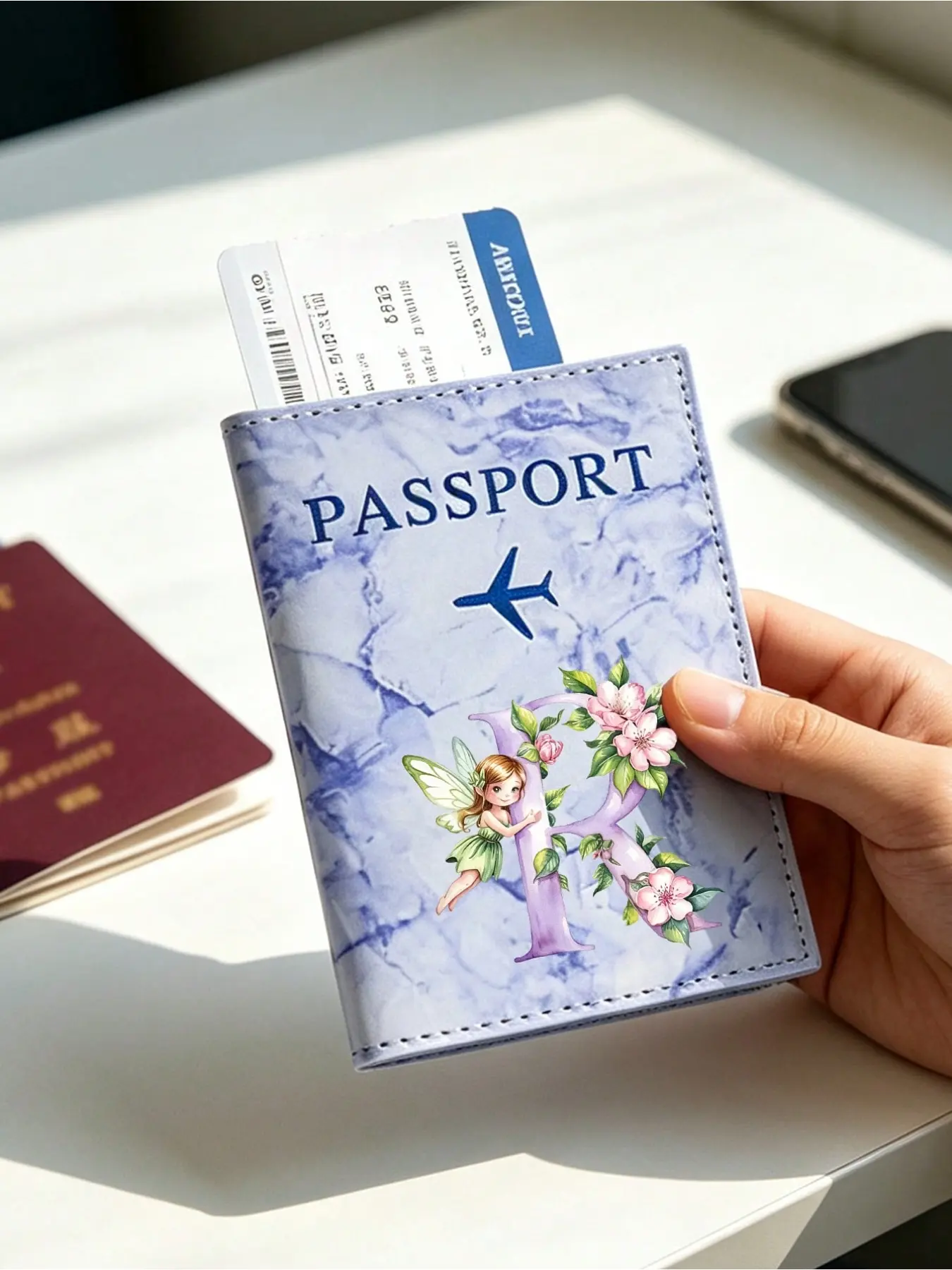 Cute Floral Alphabet Passport Case, PU Leather Waterproof Travel ID Holder, Lightweight Multi-Function Card Wallet, Perfect Gift for Travelers