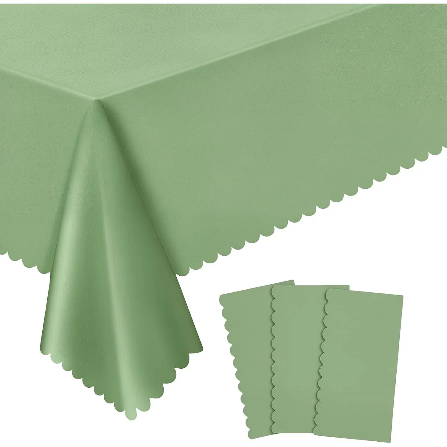 3 count Sage Green Tablecloths Plastic, Scalloped Table Cloth | 54 x 108 Inch Sage Green Table Covers Rectangle for  Bridal Shower Decorations Wedding Birthday, Leakproof & Sturdy