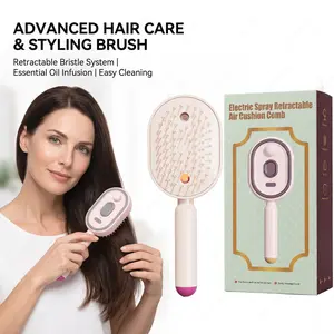 Electric Spray 3 in 1 Massage Comb, Rechargeable Self Cleaning, Steam Oil Brush, Anti Static, Detangling, Air Cushion, Scalp Care