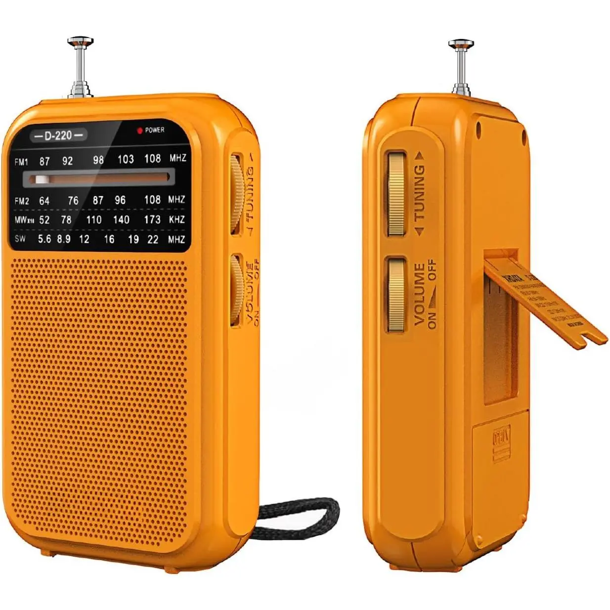 D220 Portable Radio AM FM SW Shortwave Receiver Pocket Radios, 2AA  Operated Transistor Radio with Excellent Reception for , Family, Elder (Orange)
