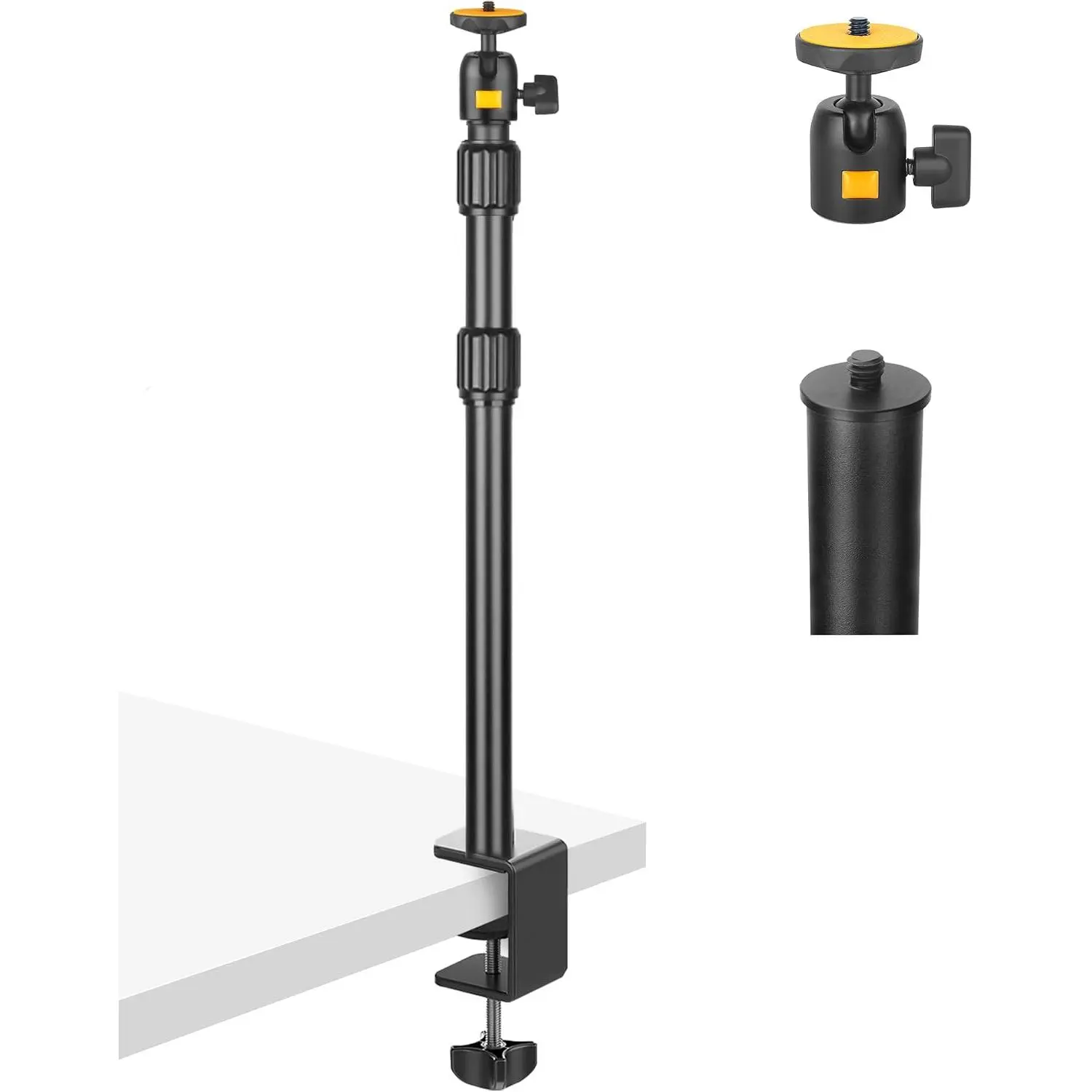 Camera Desk Mount Table Stand with Ball , Adjustable Light Stand with 1/4" Screw & C Clamp for DSLR Camera, Ring Light, Live Streaming, Photo Video