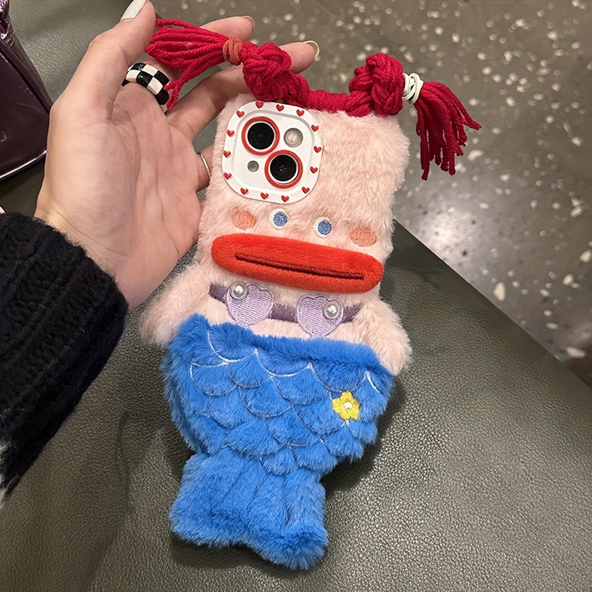 Cute Mermaid Design Plush Phone Case, Creative Phone Protector Cover, Phone Accessories Compatible with iPhone 15 14 13 12 11 Plus/Pro/Pro Max