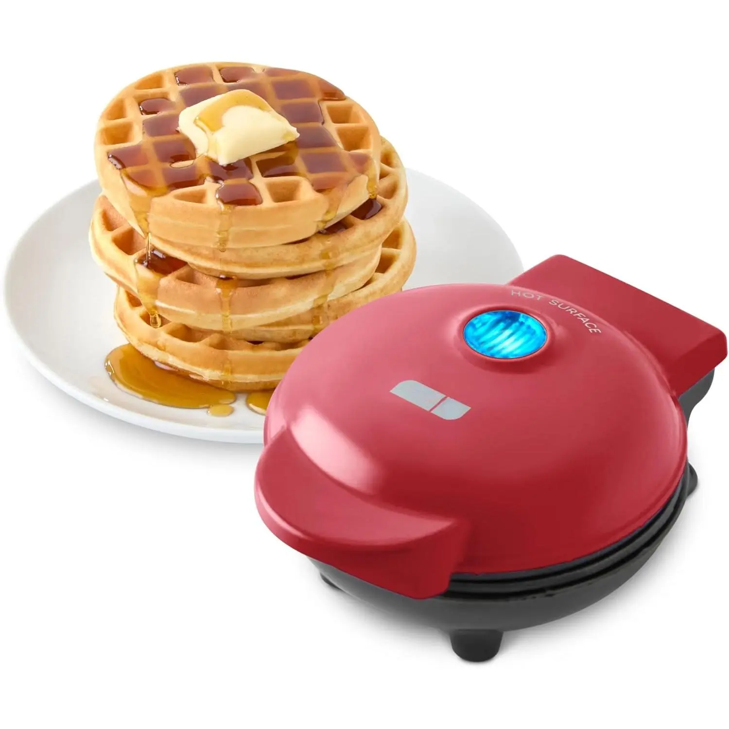 Mini Waffle Maker, 4-Inch Nonstick Cooking Surface, Red |   Small Waffle Iron for Dorms & RVs, Chaffle Maker & Compact Waffle Machine, Mini Waffles for Kids & Families