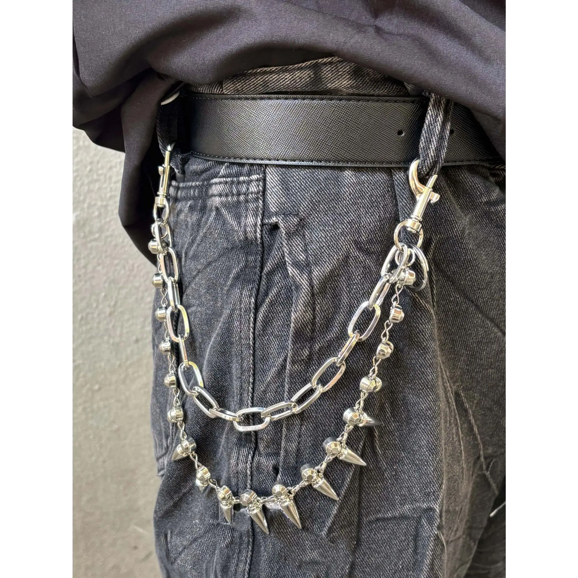 Fashion Color Block Double Layer Cheese Cube Pant Chain, Trendy Hip Hop Waist Chain Unisex Jean Decor Belt Chain, Contrast Color Layered Clip-On Pant Accessory For Streetwear Daily Outfit Matching summerwins,Multicolor,Resin,Rh,stai,jesus,pendant,necklace