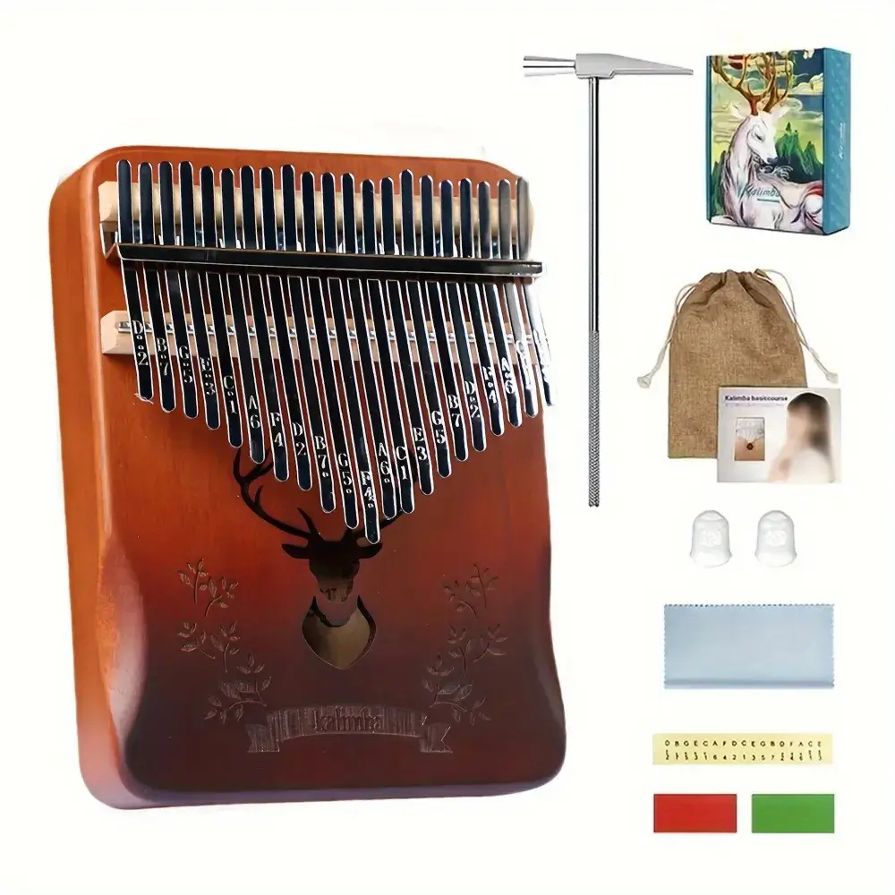 Thumb Piano Kalimba 21 Notes, Wooden Instrument with Tuning Hammer, Portable Case, Finger Pads, Ideal Gift for Adults Beginners