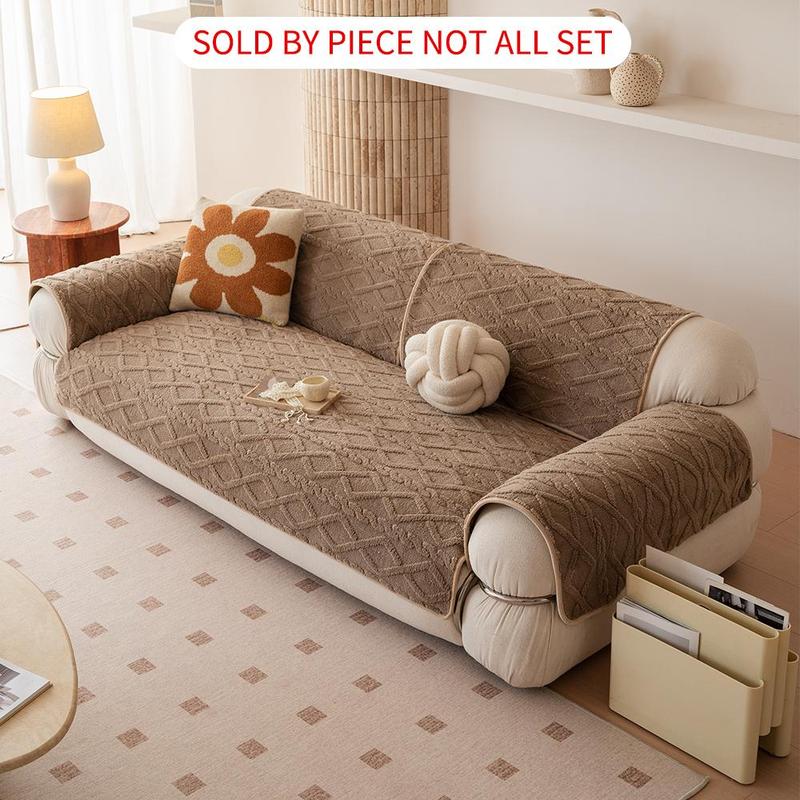 Solid-Color Geometric Pattern Plush Sofa Cover, Soft Non-Slip Sofa Protector for Living Room and Bedroom, Stylish Pet-Friendly Home Decor, Sofa Slipcover