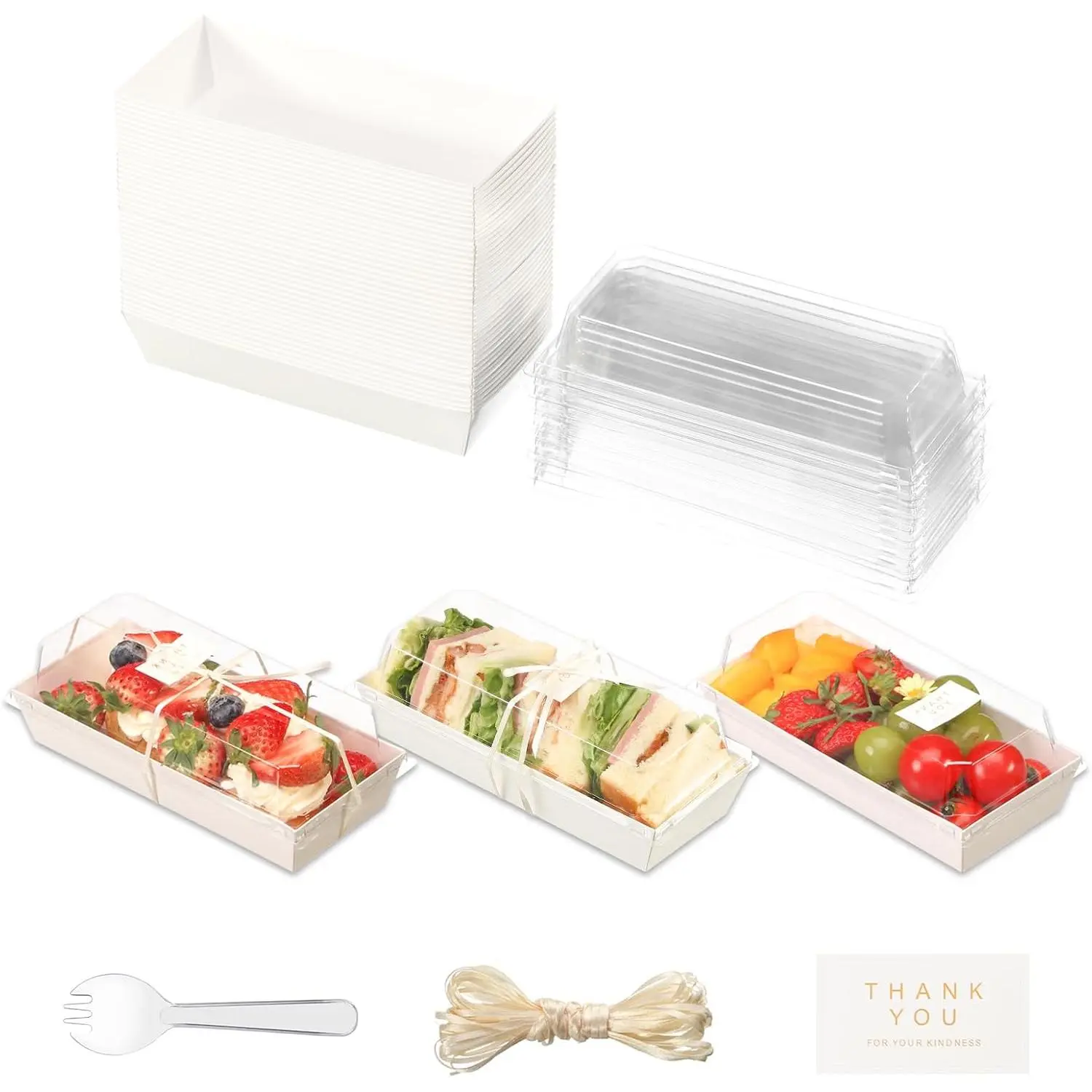 Small Charcuterie Boxes with Clear  and Forks - To Go Paper Mini Charcuterie Box, Disposable  Containers, 5Inch Dessert Boxes for Cookie, Cake Slice, Strawberries (White) (50)