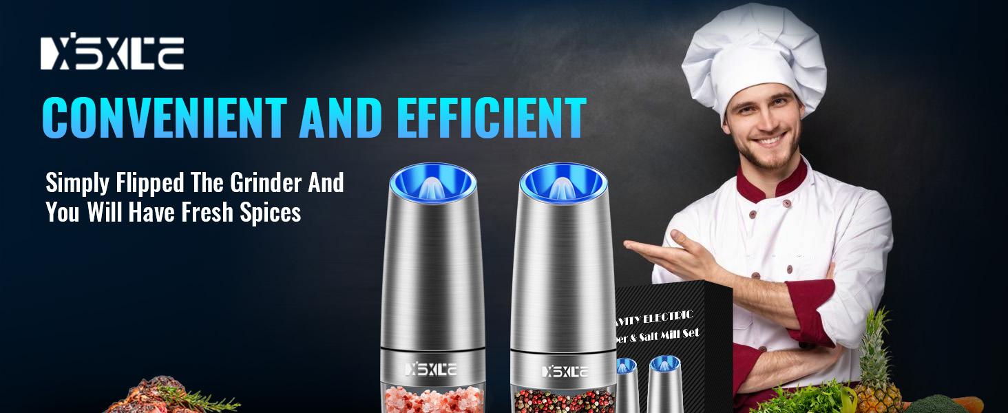Gravity Electric Pepper Grinder, Salt or Pepper Mills & Adjustable Coarseness, with LED Light, One Hand Automatic Operation -Set/RoseRed