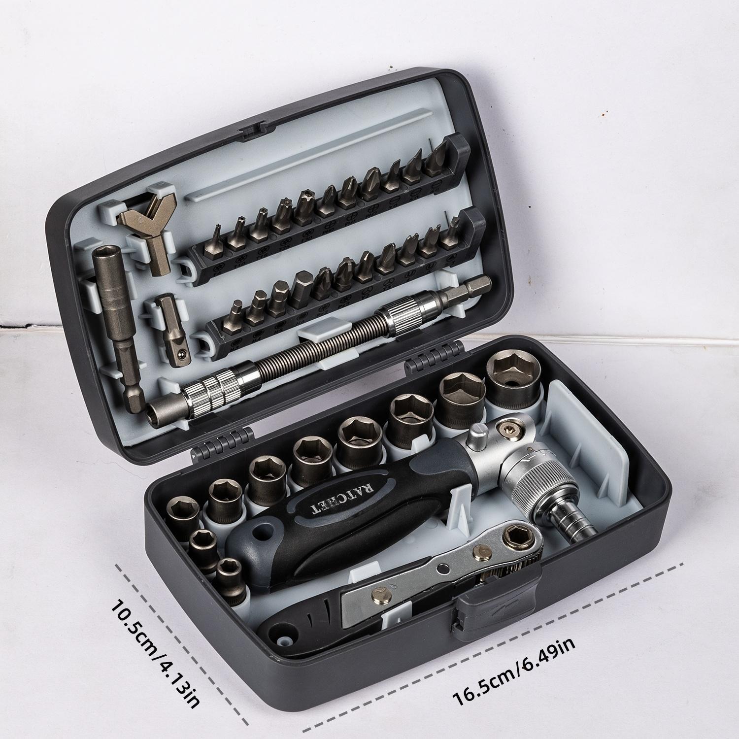 Ratchet Multipurpose Screwdriver Tool Set, 38pcs Socket Set & Screwdriver Bit Set with Rotatable Ratchet Handles & Storage Case, Household Repair Tool Kit for Bike, Hardware, Heavy Duty
