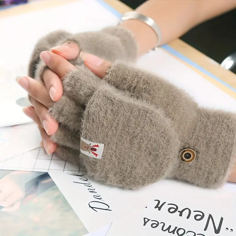 Women’s Winter Gloves with Cute Elk Pattern, Aesthetic Cozy Suede Touchscreen Gloves, Thick Warm Thermal Fleece Lined Mittens for Cold Weather, Soft Insulated Outdoor Gloves for Hiking, Driving, Travel, Fall & Winter Activities