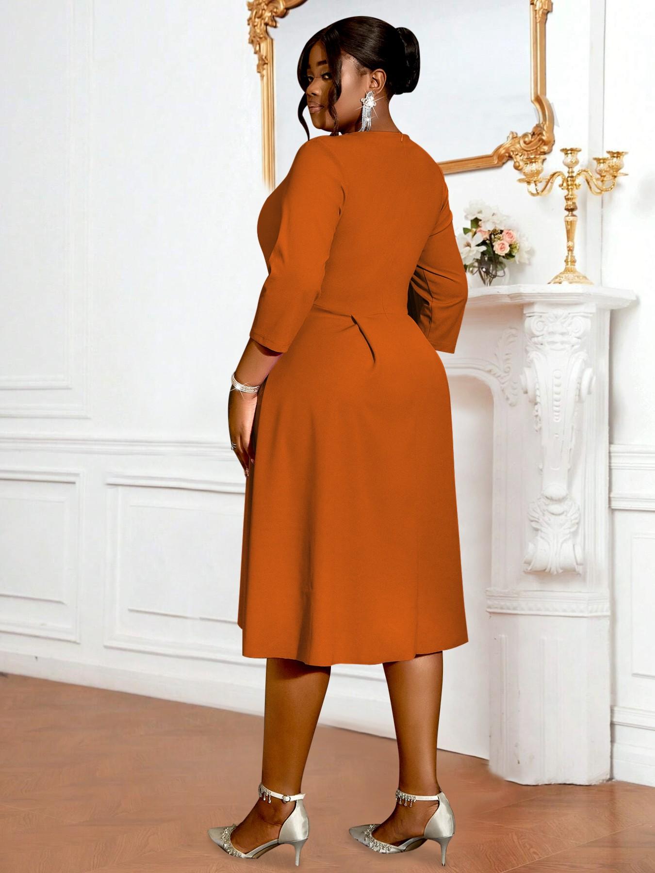 Women Elegant Formal Church Dresses Plisse A Line Modest Classy Pleated 3/4 Sleeves African Office Ladies Party Gowns Autumn New