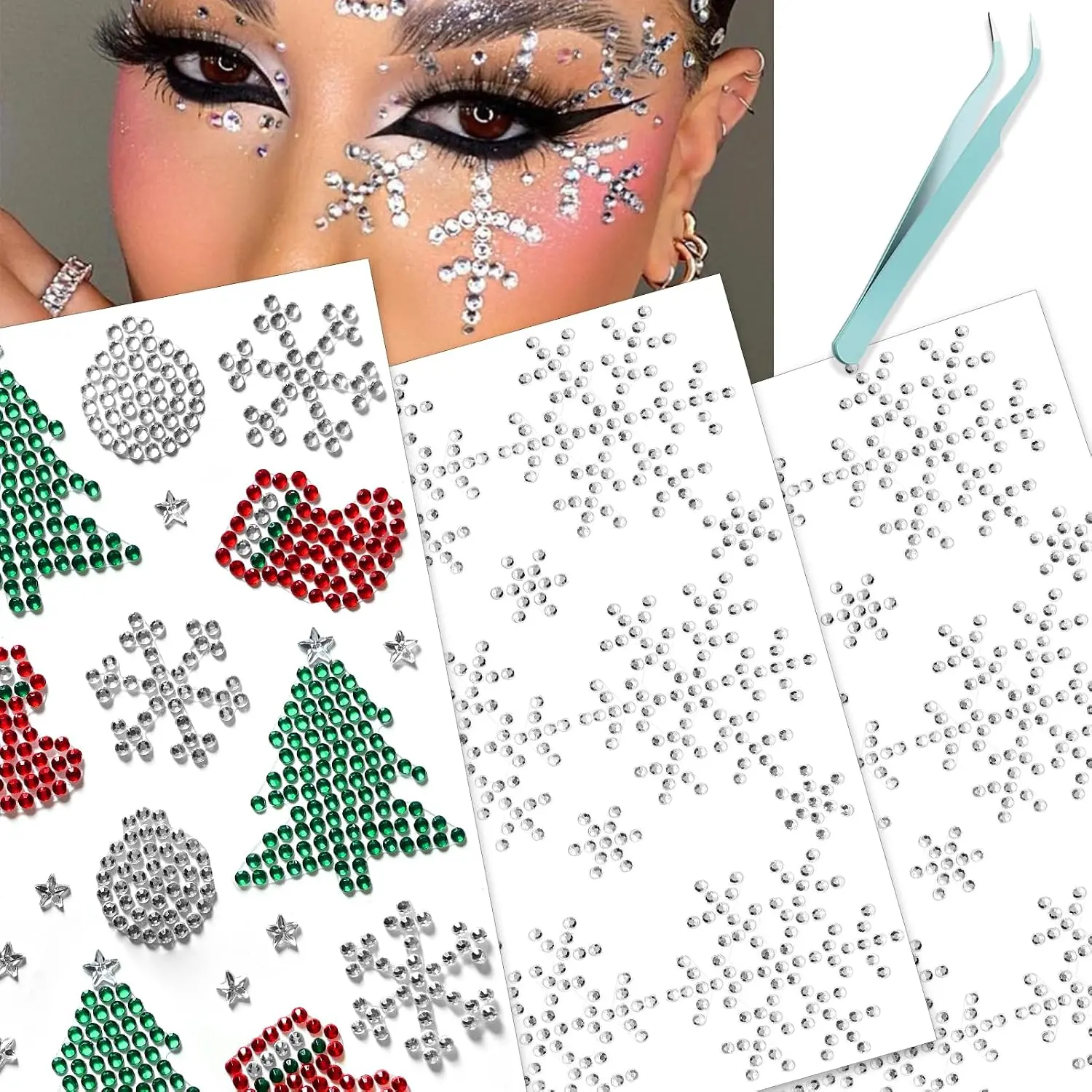 Christmas    Accessories, Christmas Makeup Snowflake Self-Adhesive  Jewels Eye Jewels Festival Essentials Rhinestone Stickers, Eye, Makeup for ,Women